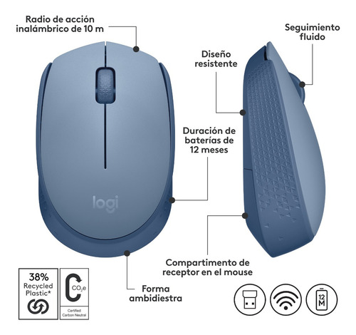 Mouse Inalambrico Logitech M170 Azul