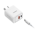 Cargador viajero Soul  PD+USB QC CABLE TYPE-C a TYPE-C