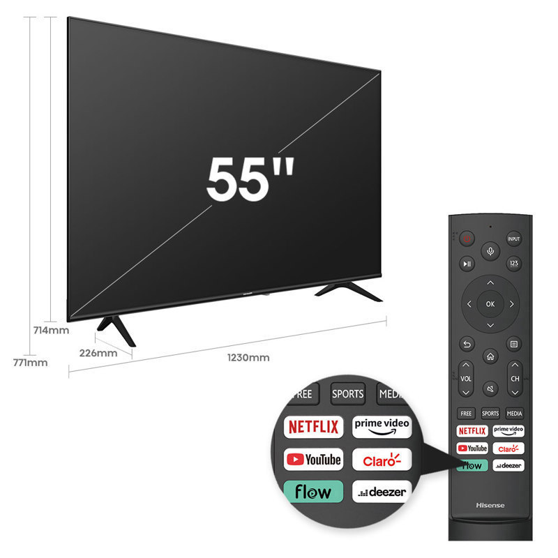 Smart TV Hisense 55” UHD 4K 55A64H