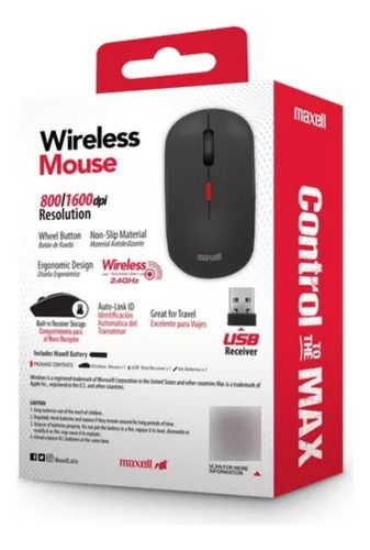 Mouse Inalámbrico Maxell Básico Óptico 1200 Dpi Usb Negro