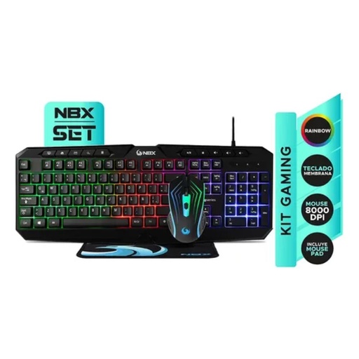 [94NBX-SET1000] Kit Gaming Nbx Teclado, Mouse Y Pad Rgb Negro