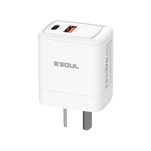 [CVJ-PDQCT] Cargador viajero Soul  PD+USB QC CABLE TYPE-C a TYPE-C