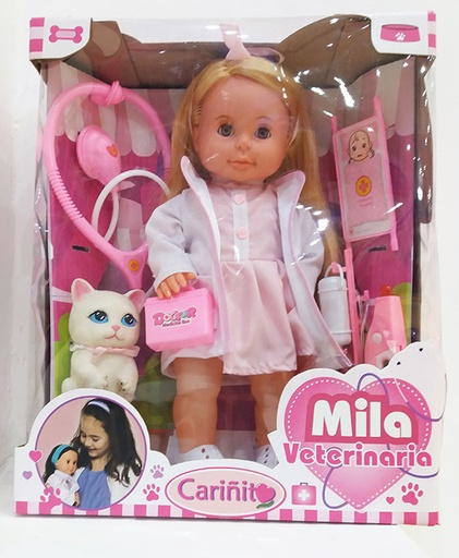 [MUN911] Muñeca Cariñito Mila Veterinaria Con Mascota Y Accesorios