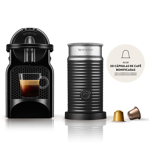 [A3D40-AR-BK-NE] Cafetera Nespresso Expresso Inissia + Aeroccino 3 Negro      