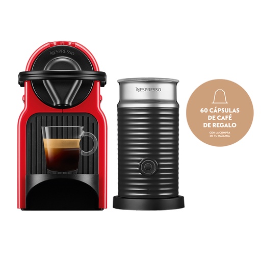 [A3C40-AR-RE-NE] Cafetera Nespresso Inissia Roja + Aeroccino